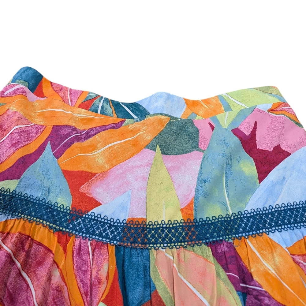 Diamond True XL Tropical Women's Boho A-Line Skirt Blue Lace Trim - Picture 6 of 11